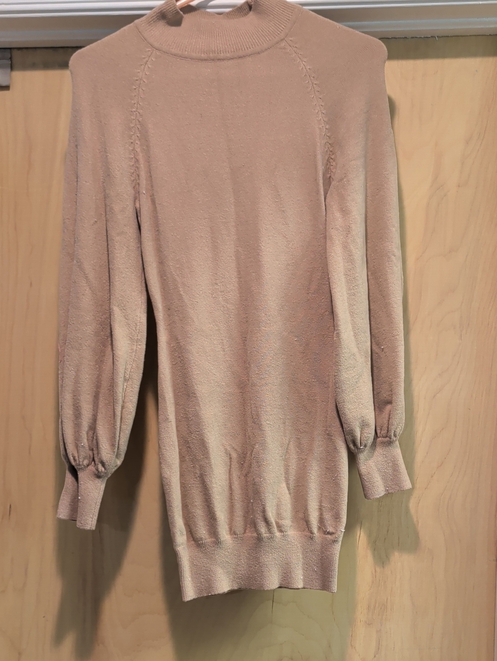 Women's Camel Color Long Sleeve Sweater Dress